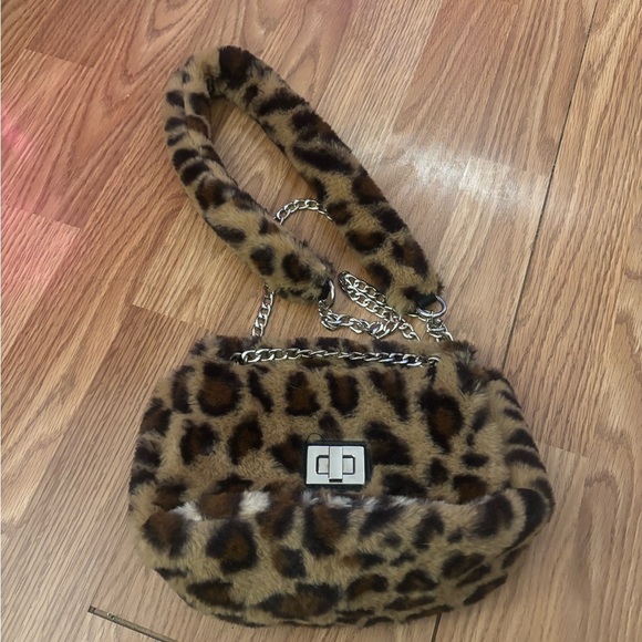 Handbags - Leopard Print Faux Fur Crossbody Bag